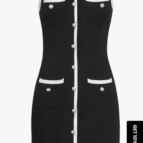 Elegant black & white faux button down dress - Picture 3 of 12